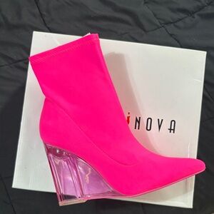 Fashion Nova Hot Pink Heeled Boots